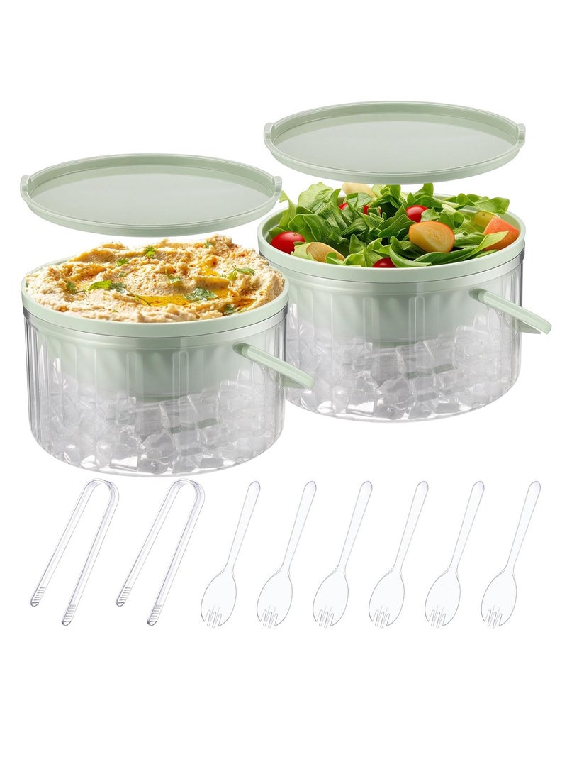 2 Pack Chilled Dip Bowl 30oz Ice Serving Bowl with Lid Chilled Dip Bowl for Parties Cold Serving Dish with 2 Serving Tongs 6 Spoons for Hummus, Chilled Pasta, Potato, Dressing, Fruit - Image 1